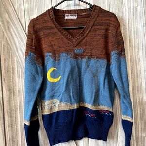 Vintage Unisex  Brown and Blue Moon  Sweater ****unique***